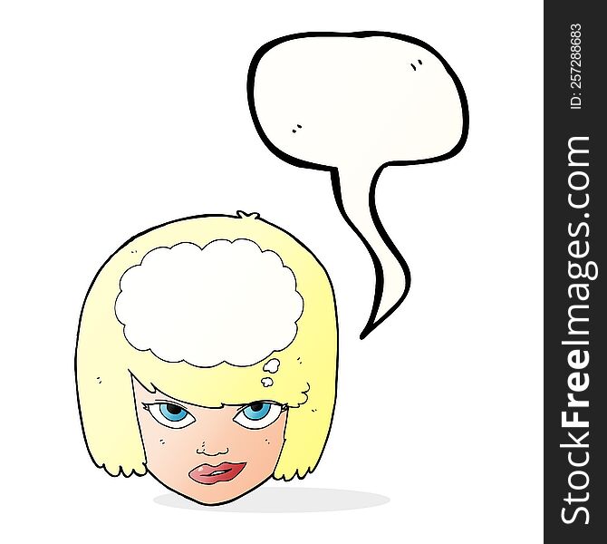 cartoon woman thinking with speech bubble