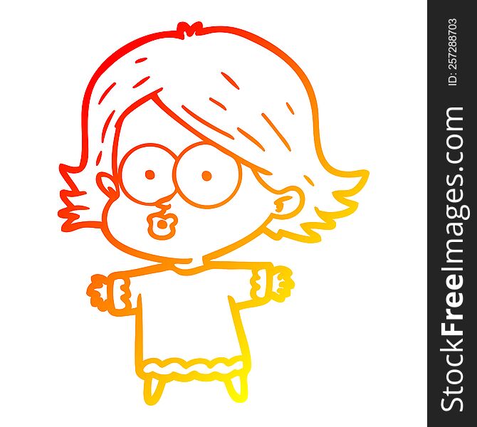 Warm Gradient Line Drawing Cartoon Girl Pouting