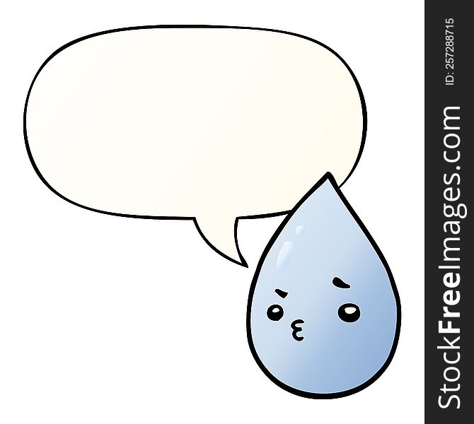 cartoon cute raindrop with speech bubble in smooth gradient style