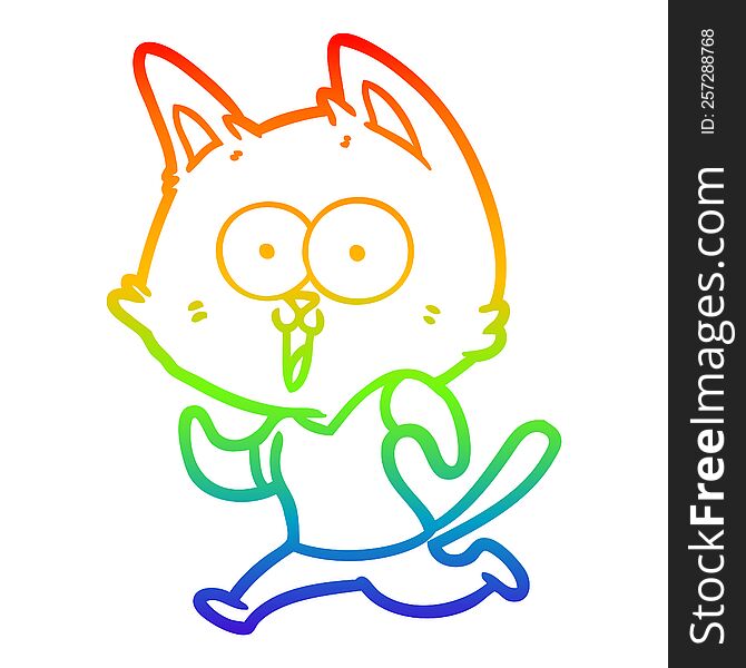 Rainbow Gradient Line Drawing Funny Cartoon Cat Jogging