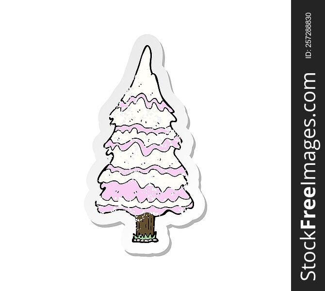 Retro Distressed Sticker Of A Cartoon Pink Snowy Tree