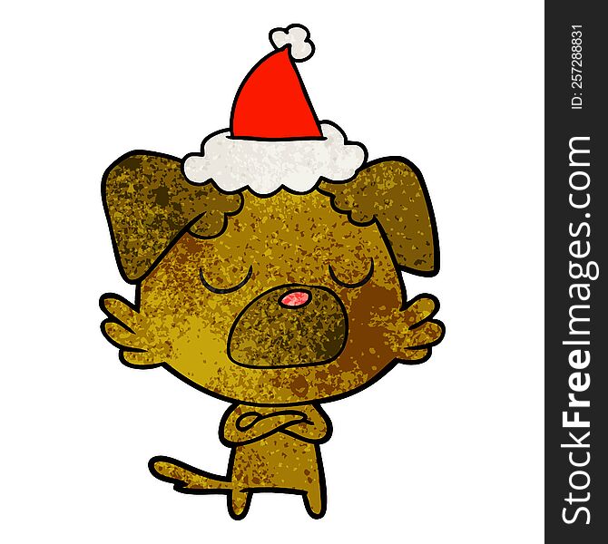 Textured Cartoon Of A Dog Wearing Santa Hat