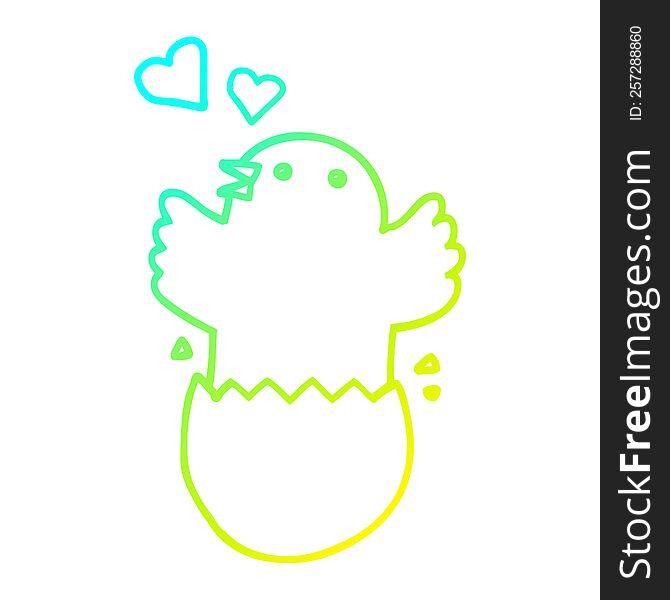 cold gradient line drawing of a cute hatching chick cartoon