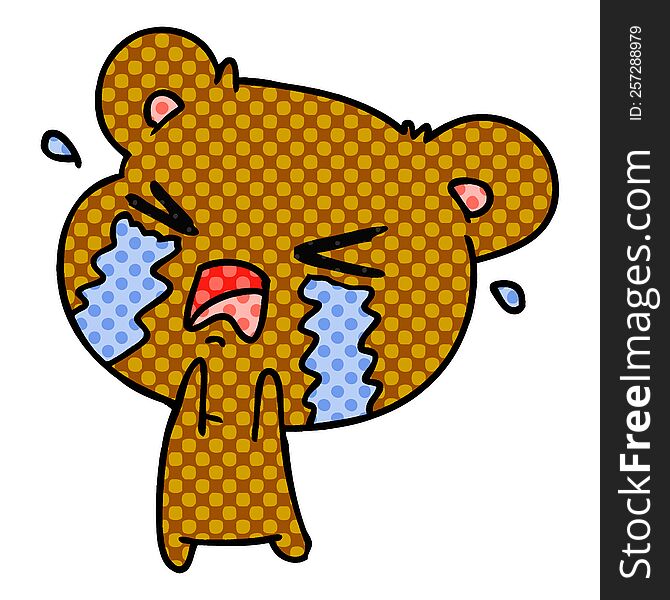 freehand drawn cartoon of a cute crying bear