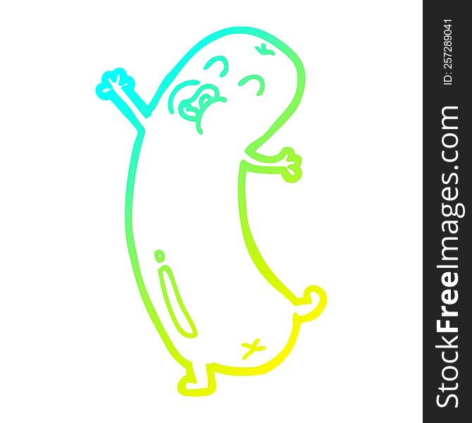 cold gradient line drawing of a cartoon dancing sausage