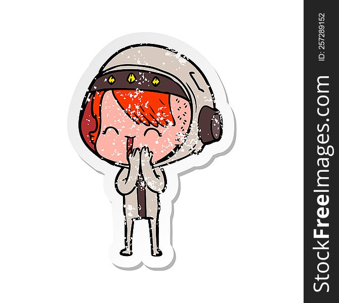 Distressed Sticker Of A Giggling Cartoon Space Girl