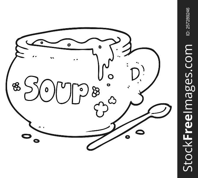 freehand drawn black and white cartoon bowl of soup