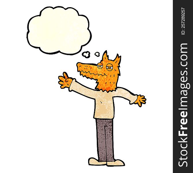 Cartoon Waving Fox With Thought Bubble