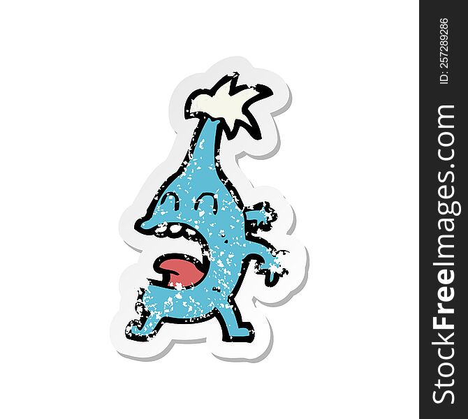 retro distressed sticker of a cartoon funny creature