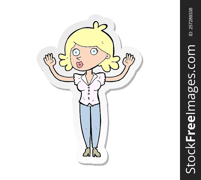 sticker of a cartoon woman surrendering