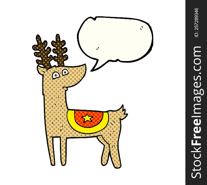 freehand drawn comic book speech bubble cartoon reindeer