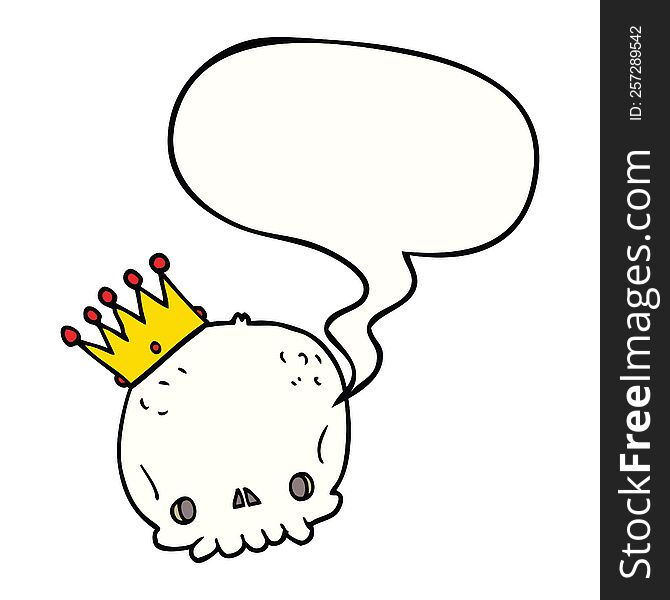 cartoon skull with crown with speech bubble. cartoon skull with crown with speech bubble