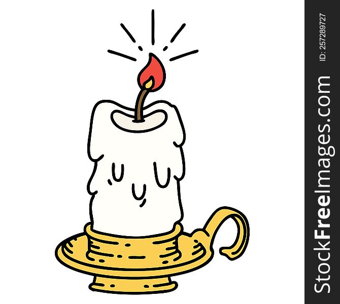 illustration of a traditional tattoo style spooky melting candle