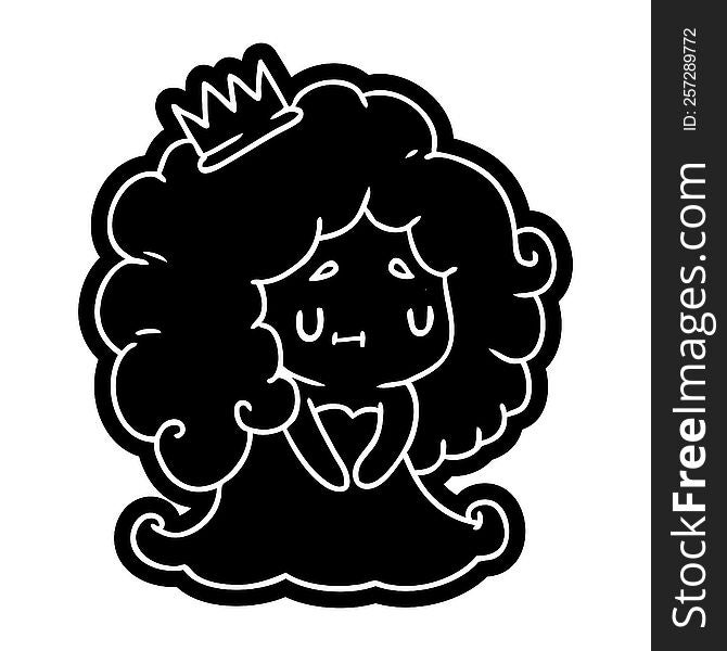 cartoon icon of a cute kawaii princess girl