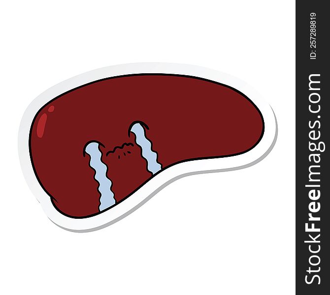 sticker of a cartoon liver crying