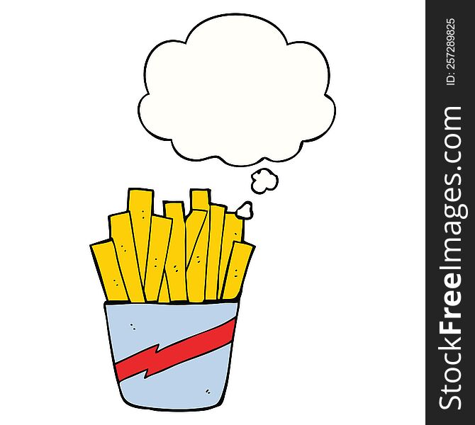 cartoon box of fries with thought bubble. cartoon box of fries with thought bubble