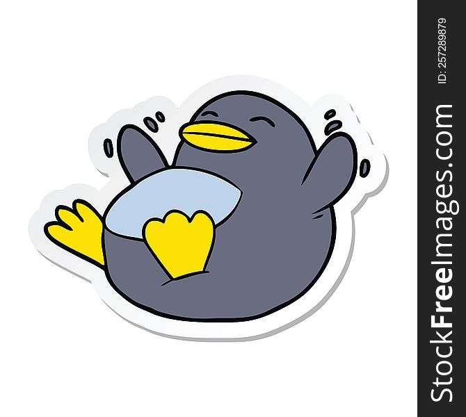 Sticker Of A Happy Cartoon Penguin