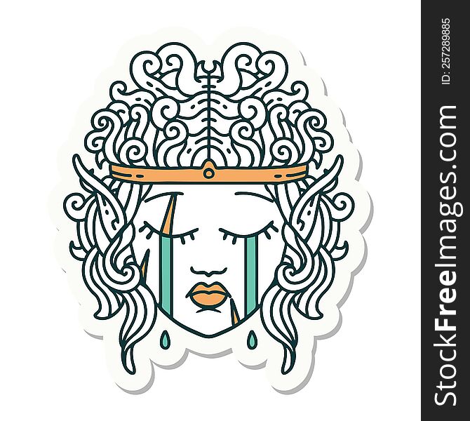 Crying Elf Barbarian Character Face Sticker