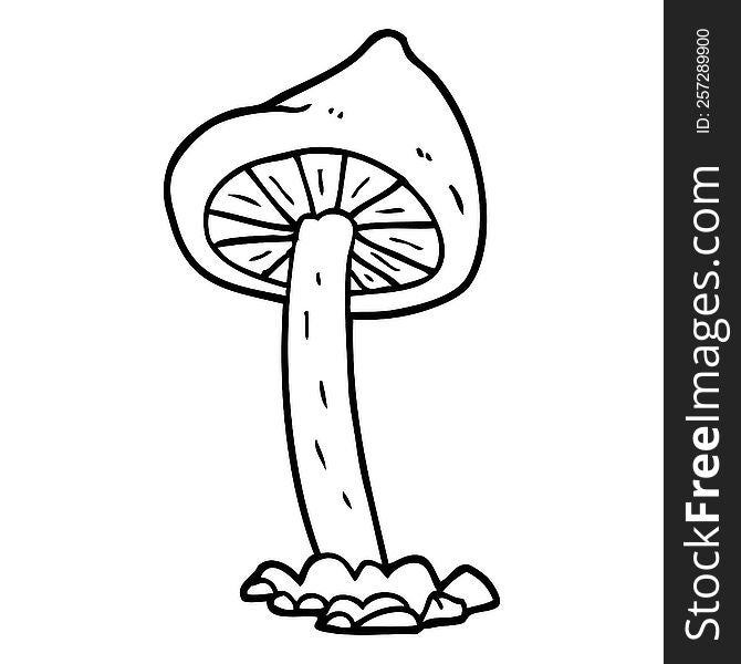 freehand drawn black and white cartoon mushroom