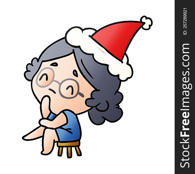 Christmas Gradient Cartoon Of Kawaii Lady