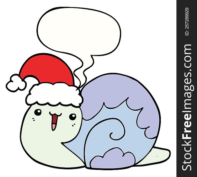Cute Cartoon Christmas Snail And Speech Bubble