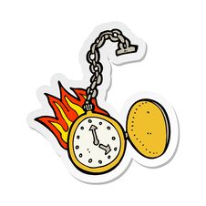 Sticker Of A Cartoon Flaming Watch Royalty Free Stock Image