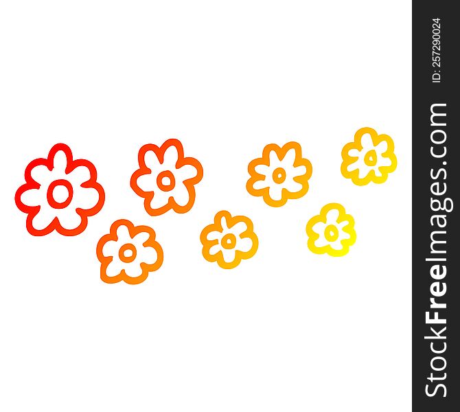 warm gradient line drawing of a cartoon decorative flowers