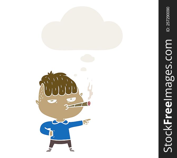 cartoon man smoking with thought bubble in retro style