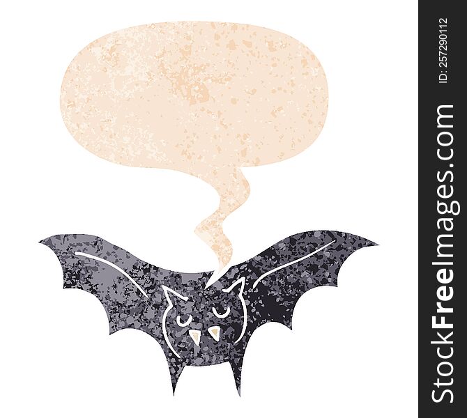 Cartoon Vampire Bat And Speech Bubble In Retro Textured Style