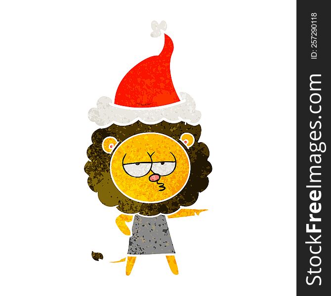 Retro Cartoon Of A Bored Lion Wearing Santa Hat