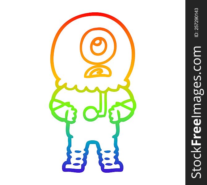 Rainbow Gradient Line Drawing Cartoon Cyclops Alien Spaceman