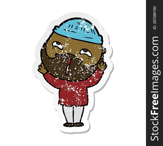 Distressed Sticker Of A Cartoon Happy Bearded Man