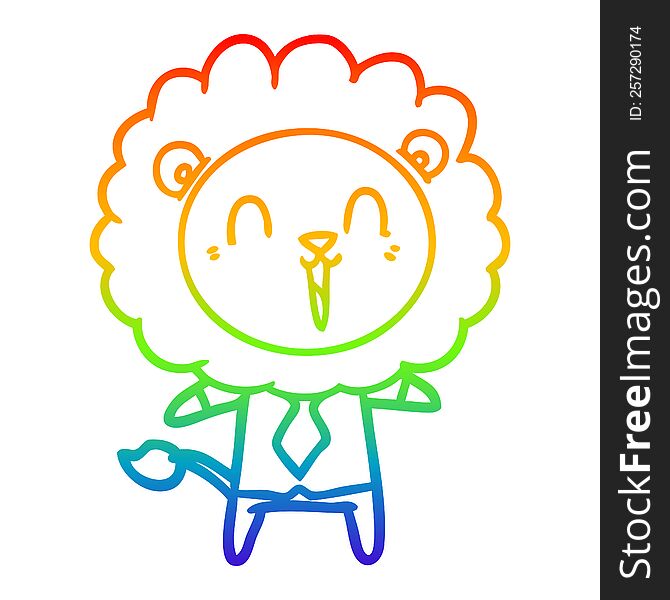 Rainbow Gradient Line Drawing Laughing Lion Cartoon