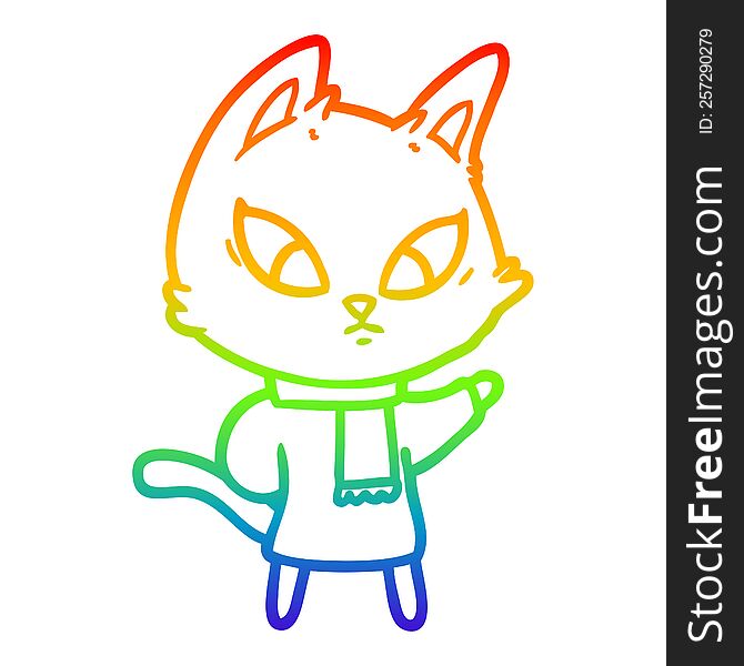 Rainbow Gradient Line Drawing Confused Cartoon Cat