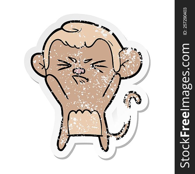 Distressed Sticker Of A Cartoon Angry Monkey