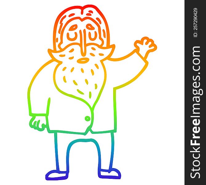 rainbow gradient line drawing of a cartoon bearded man