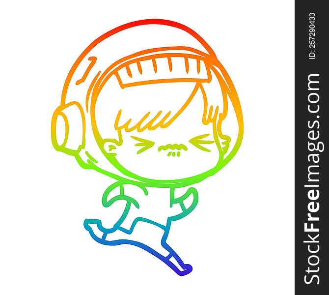 Rainbow Gradient Line Drawing Cartoon Space Girl Running