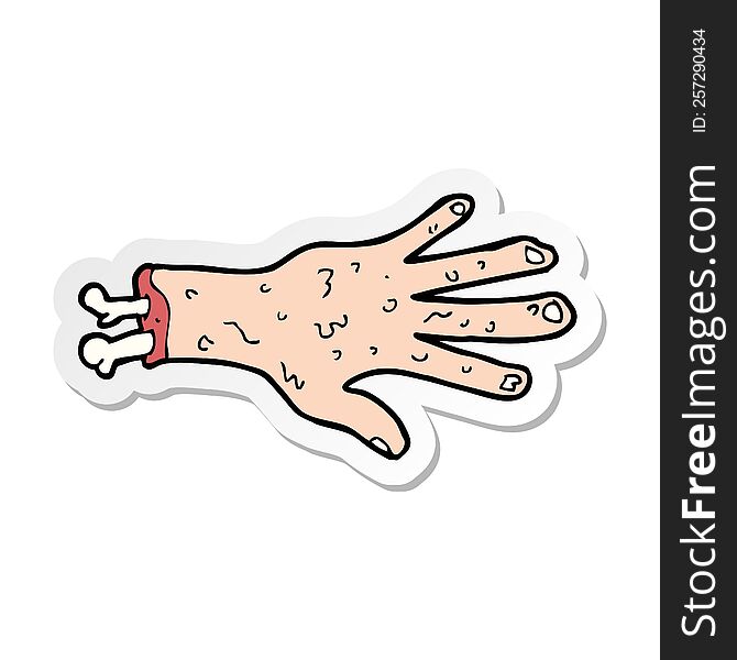 Sticker Of A Gross Severed Hand Cartoon