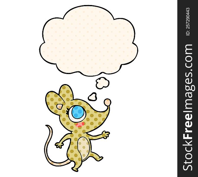 cartoon mouse with thought bubble in comic book style