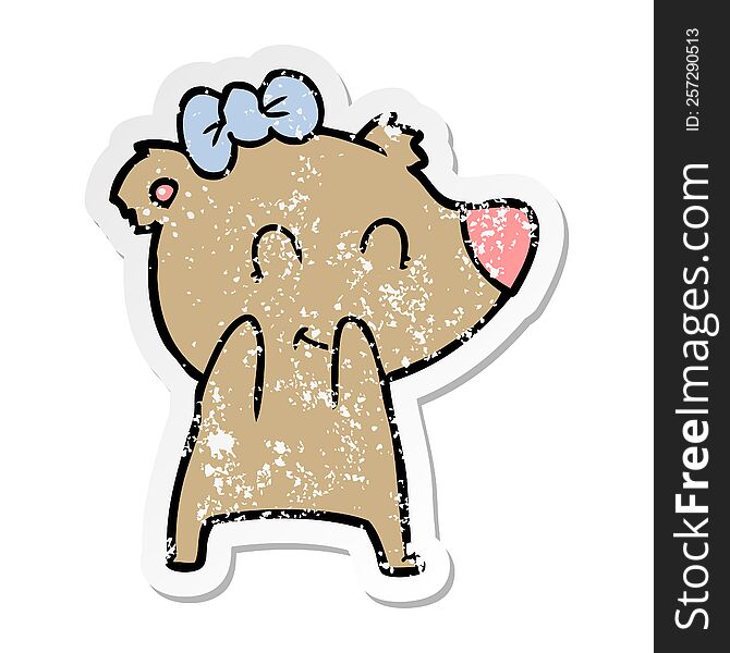 Distressed Sticker Of A Female Bear Cartoon
