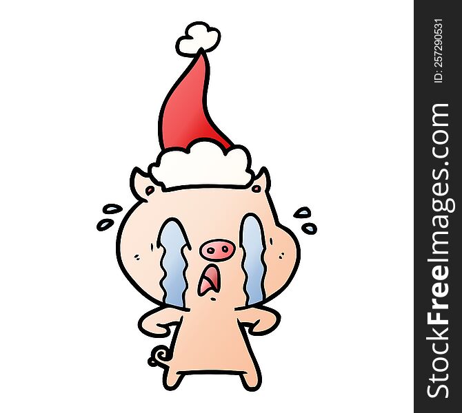 Crying Pig Gradient Cartoon Of A Wearing Santa Hat