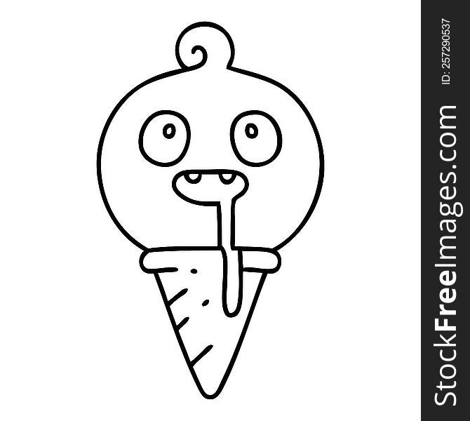 line doodle of a weird drooling icecream cone. line doodle of a weird drooling icecream cone
