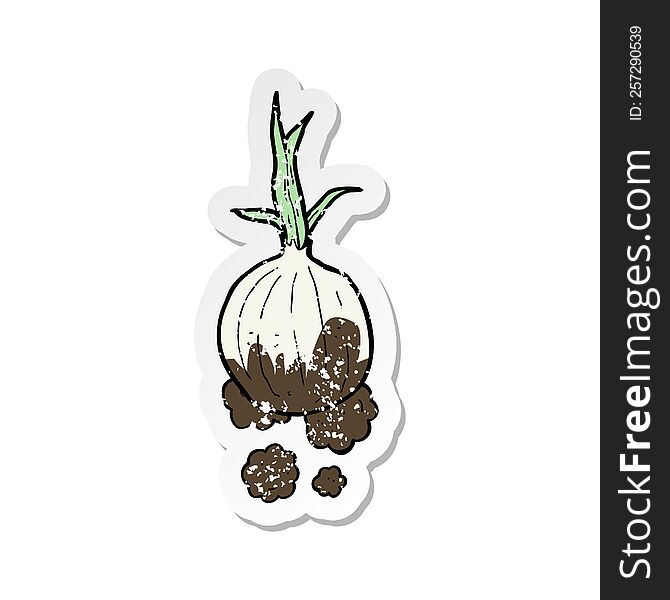 retro distressed sticker of a cartoon organic onion