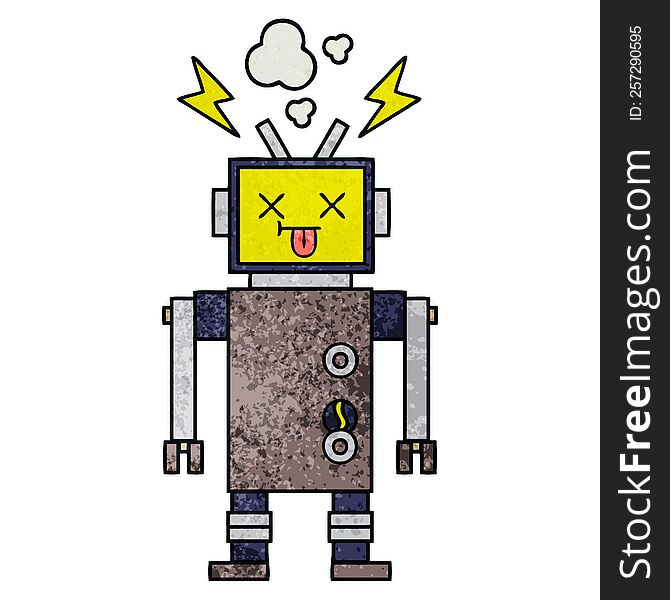 Retro Grunge Texture Cartoon Malfunctioning Robot
