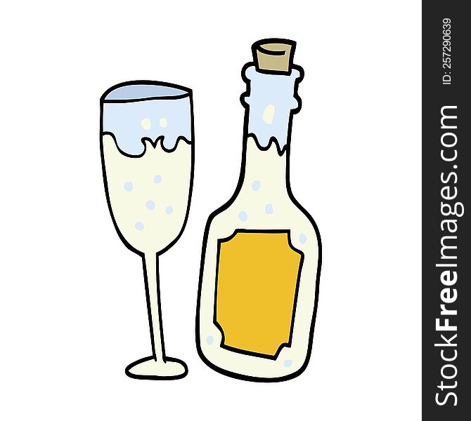 Cartoon Champagne Bottle And Glass