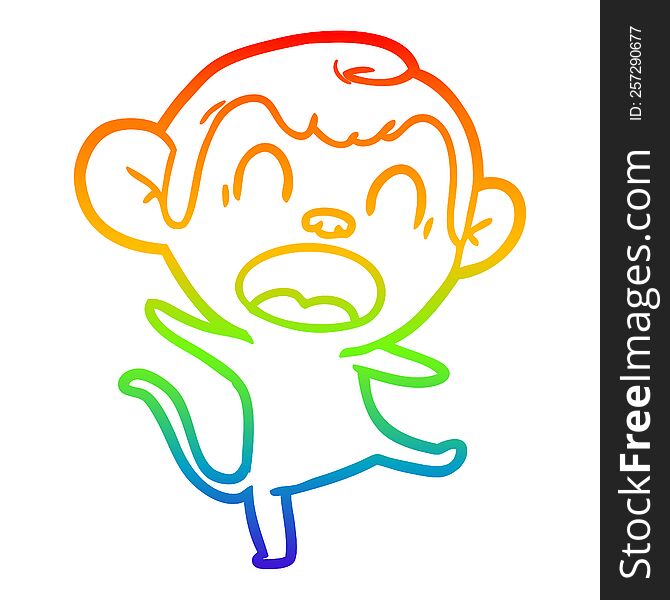 Rainbow Gradient Line Drawing Shouting Cartoon Monkey Dancing