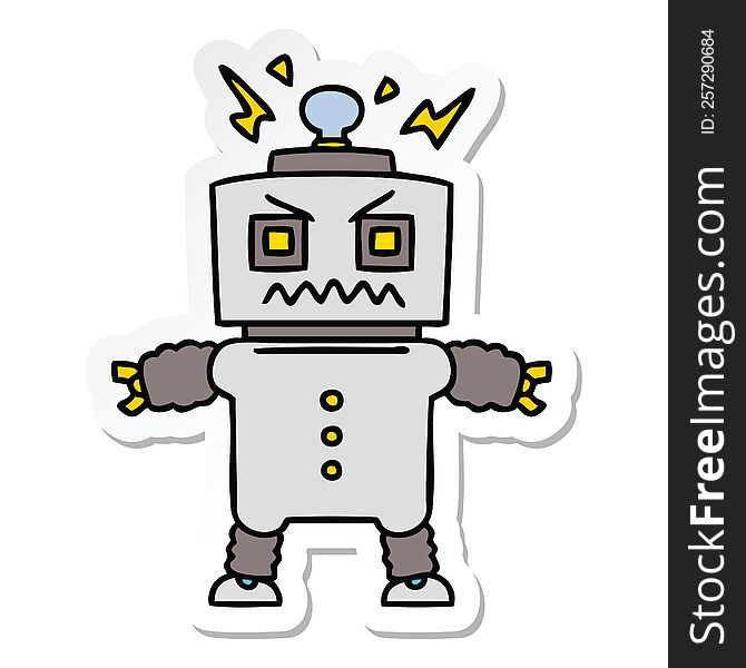 Sticker Of A Quirky Hand Drawn Cartoon Robot