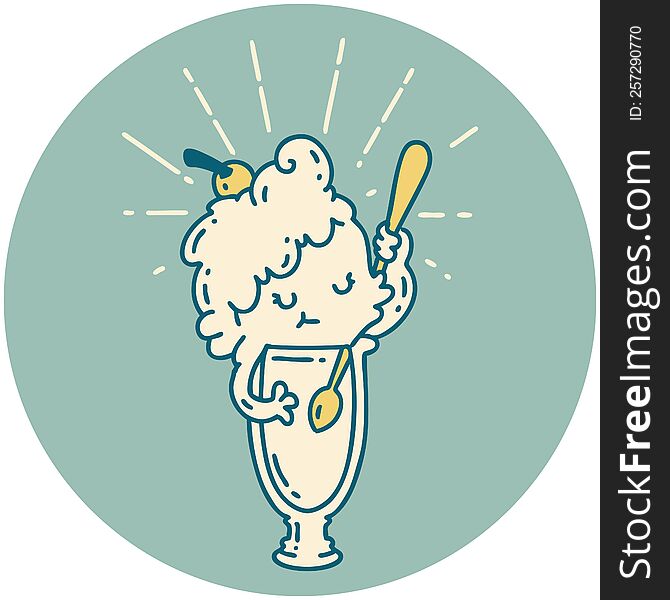 icon of a tattoo style ice cream character