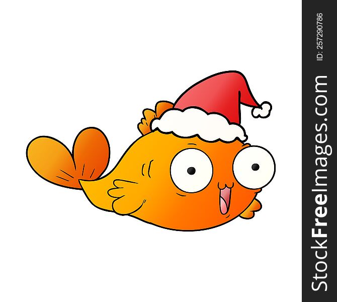 Happy Goldfish Gradient Cartoon Of A Wearing Santa Hat