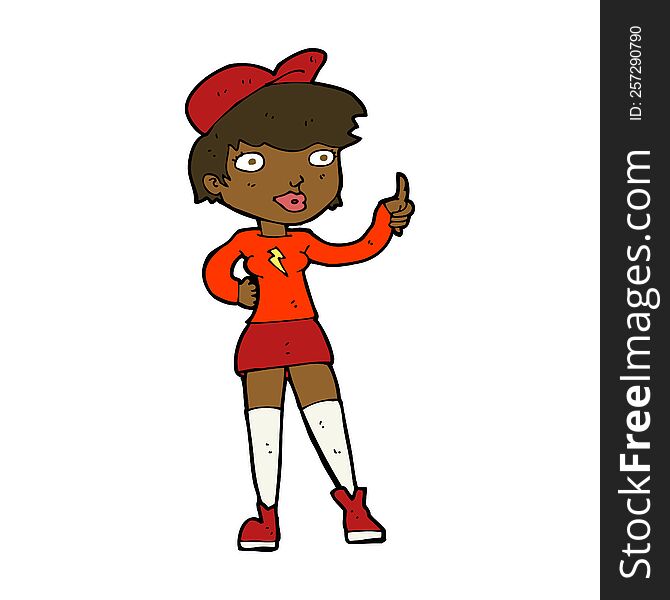 Cartoon Skater Girl Giving Thumbs Up Symbol